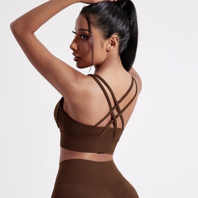 Jednobojni ženski fitness sportski grudnjak s križnim leđima visoke čvrstoće Uski gornji dio Sveobuhvatno donje rublje za vježbanje u teretani s jastučićem za prsa