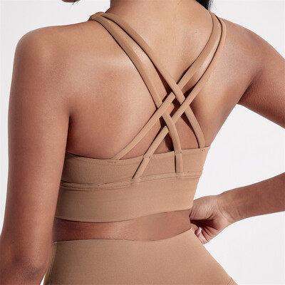 Jednobojni ženski fitness sportski grudnjak s križnim leđima visoke čvrstoće Uski gornji dio Sveobuhvatno donje rublje za vježbanje u teretani s jastučićem za prsa