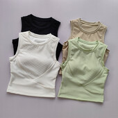 Йога костюм Жилетка с тиранти Подложка за гърдите Покриване на гърдите Спортен сутиен Дамско облекло за бягане Прилепнало и отслабващо фитнес горнище