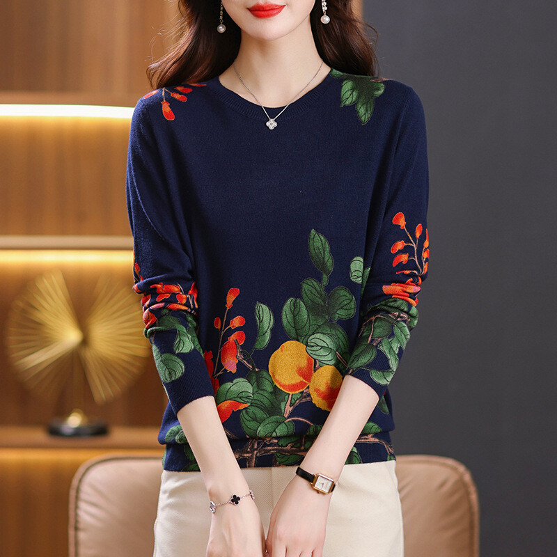 Prekogranični korejski stil, jesenska i zimska trudnička odjeća, temperament, džemper za putovanje na posao, ženska široka košulja s okruglim izrezom, dugih rukava, pletena potkošulja