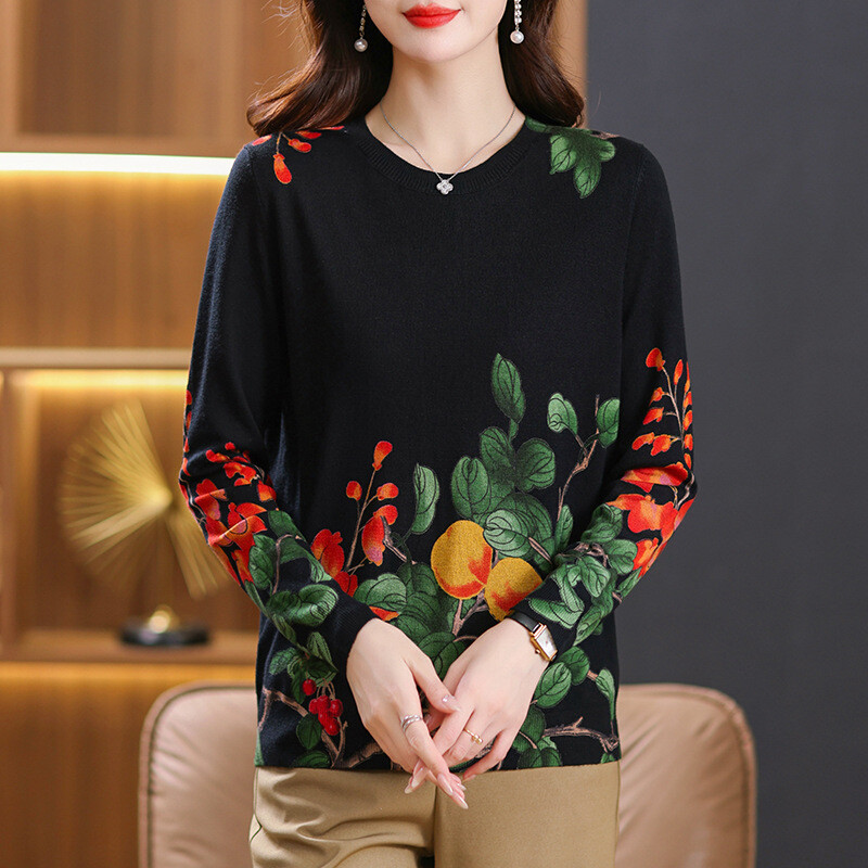 Prekogranični korejski stil, jesenska i zimska trudnička odjeća, temperament, džemper za putovanje na posao, ženska široka košulja s okruglim izrezom, dugih rukava, pletena potkošulja