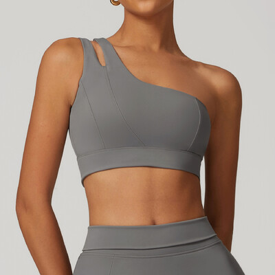 Elastičnost Joga grudnjak s jednom naramenicom Podloga za prsa Otporan na udarce Sportski grudnjak za trčanje Pull Up Donje rublje Prsluk Ženska majica bez rukava za fitness