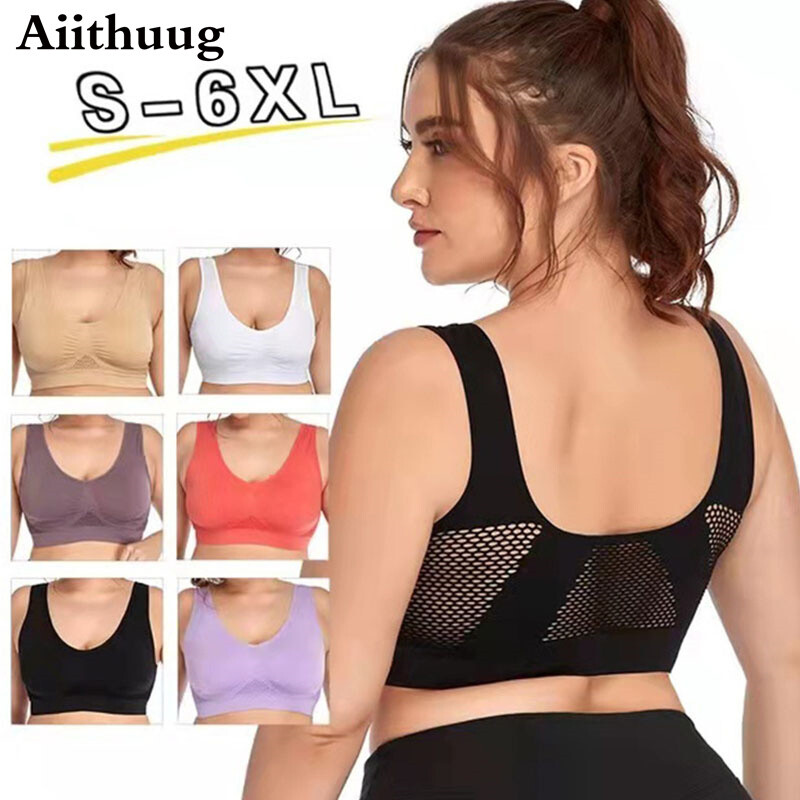 Aiithuug 6XL Racerback sportski grudnjak za žene - udoban grudnjak za spavanje Bešavni grudnjak za vježbanje, joga velika veličina, prozračna mreža za vježbanje
