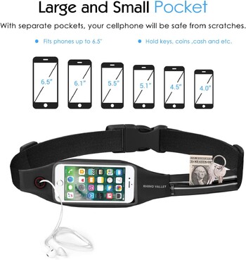 Колан за бягане Waist Pack Sports Fanny Pack Fitness Workout Belt Dual Pockets with Clear Touch Screen for iPhone 14 13 12 11 mini