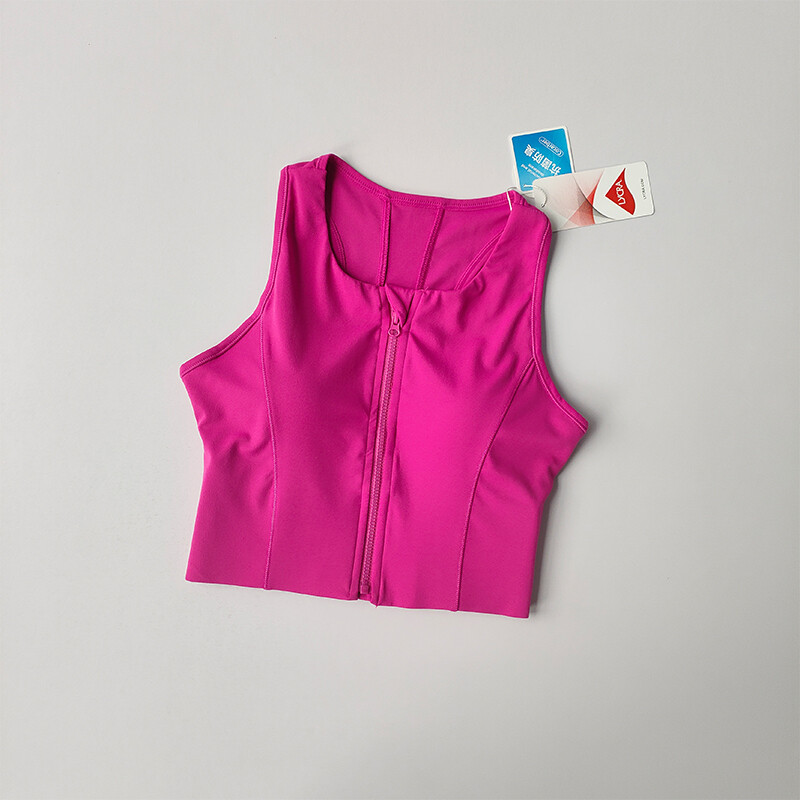 Jednodijelni sportski grudnjak s patentnim zatvaračem sprijeda Ženski kratki grudnjak otporan na udarce za trčanje Brzosušeći prsluk visoke čvrstoće Fitness joga grudnjak