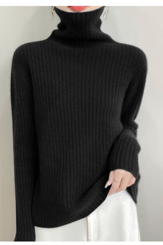 Čisti vuneni pulover za žene Novi stil s visokim ovratnikom, jesen, zima, debeli pulover iznutra