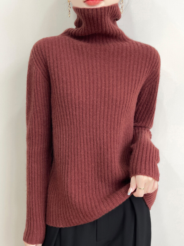 Čisti vuneni pulover za žene Novi stil s visokim ovratnikom, jesen, zima, debeli pulover iznutra
