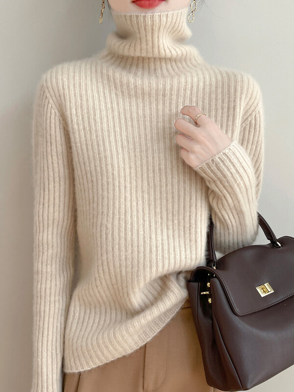 Čisti vuneni pulover za žene Novi stil s visokim ovratnikom, jesen, zima, debeli pulover iznutra