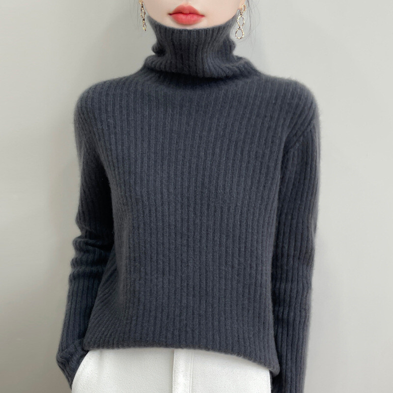 Čisti vuneni pulover za žene Novi stil s visokim ovratnikom, jesen, zima, debeli pulover iznutra