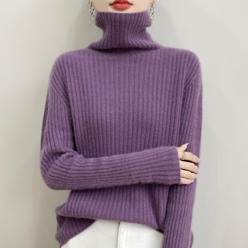 Čisti vuneni pulover za žene Novi stil s visokim ovratnikom, jesen, zima, debeli pulover iznutra