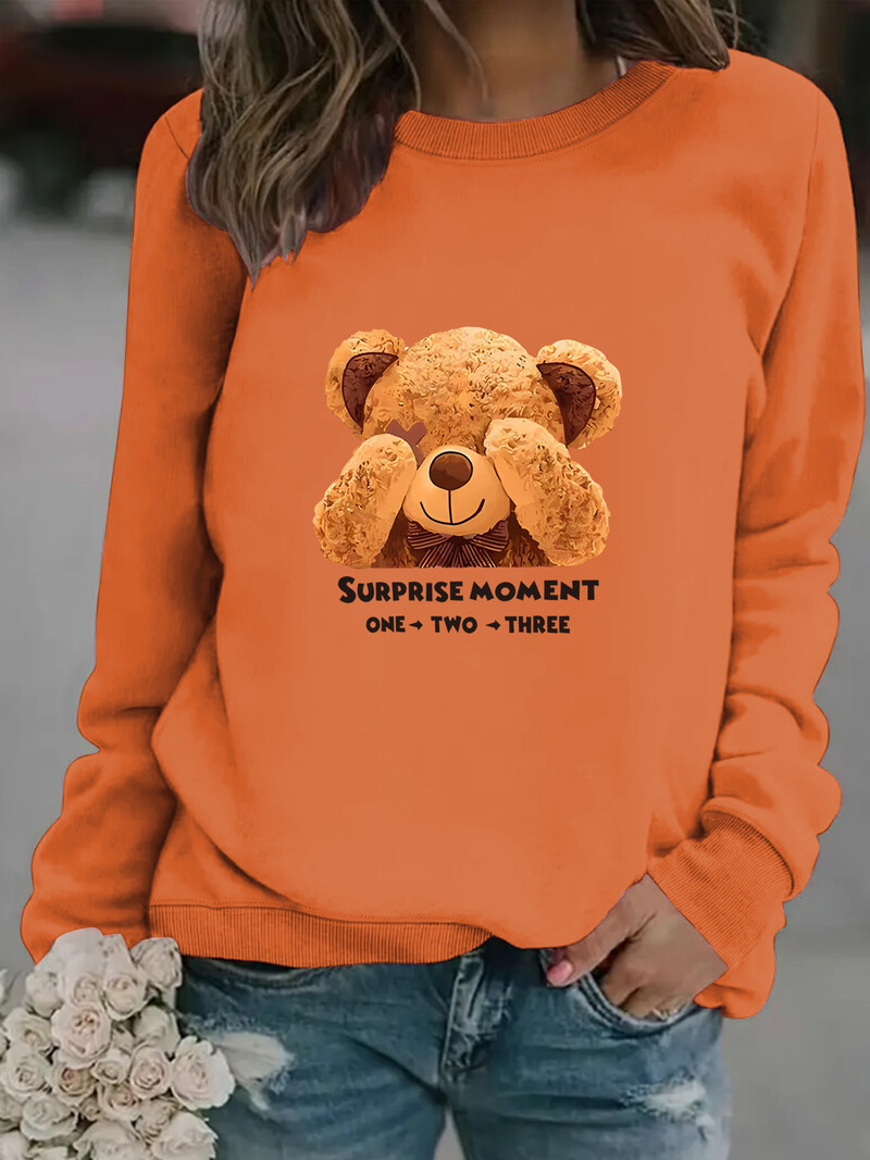 Europietiškas ir amerikietiškas tarpvalstybinis rudens ir žiemos moteriškas laisvalaikio megztinis ilgomis rankovėmis apvaliu kaklu su meškos raštu