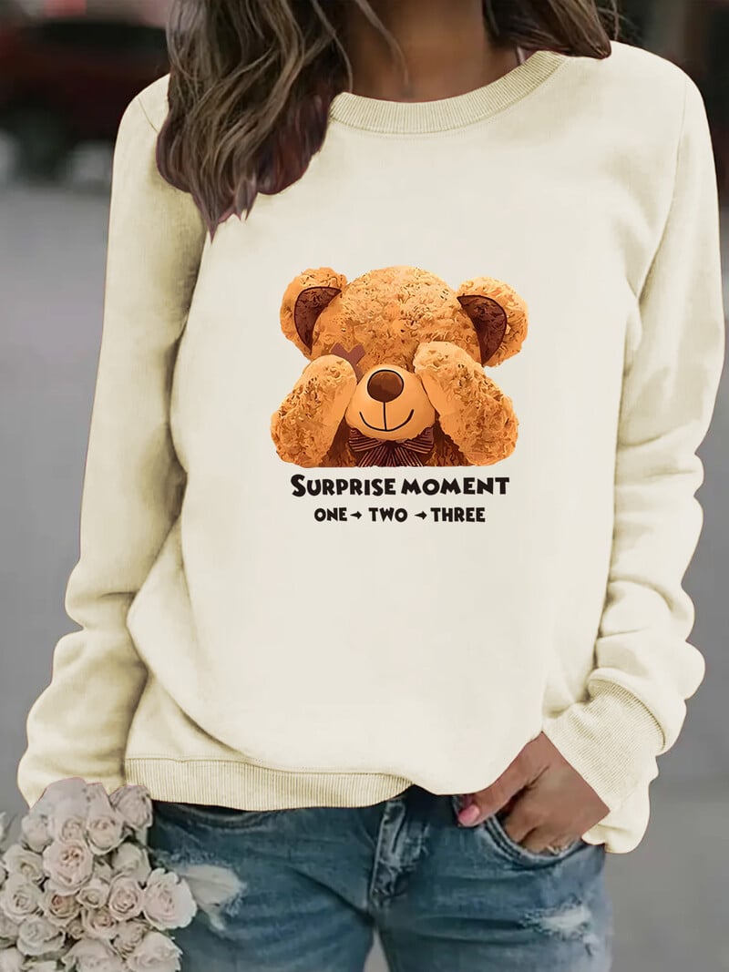 Europietiškas ir amerikietiškas tarpvalstybinis rudens ir žiemos moteriškas laisvalaikio megztinis ilgomis rankovėmis apvaliu kaklu su meškos raštu