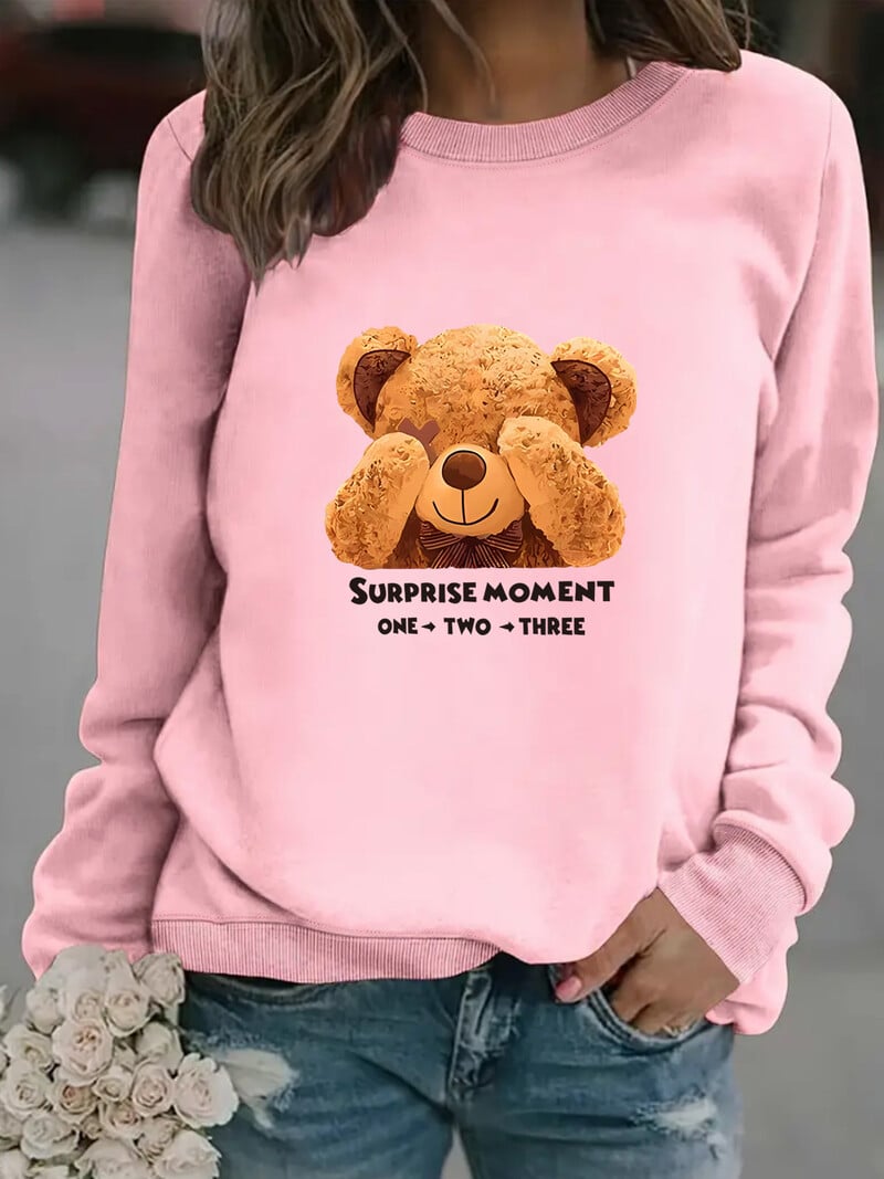 Europietiškas ir amerikietiškas tarpvalstybinis rudens ir žiemos moteriškas laisvalaikio megztinis ilgomis rankovėmis apvaliu kaklu su meškos raštu