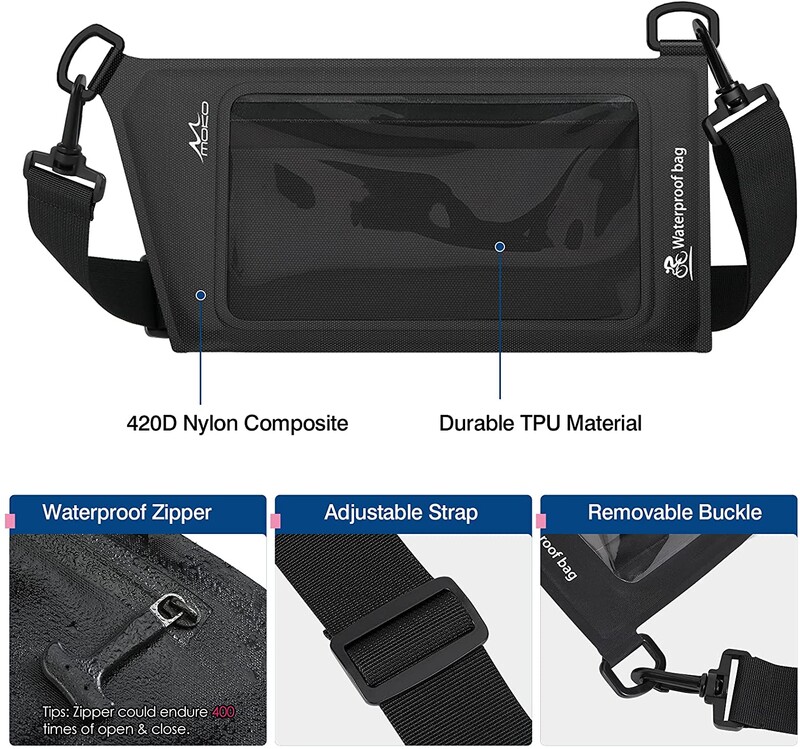 MoKo vodootporna telefonska torbica novčanik, IPX8 podesiva remenska torba za prsa preko tijela za muškarce Žene najlonska vodootporna suha torba