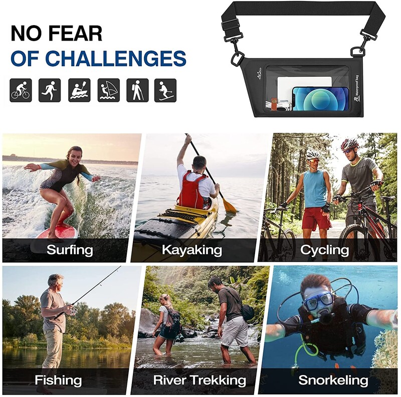 MoKo vodootporna telefonska torbica novčanik, IPX8 podesiva remenska torba za prsa preko tijela za muškarce Žene najlonska vodootporna suha torba