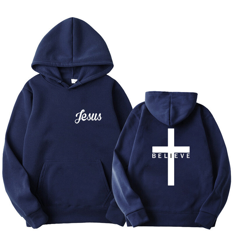 Mikiny s kapucňou Believe Cross Printed Man Design s šnúrkou