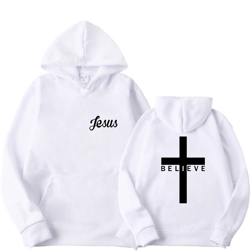Mikiny s kapucňou Believe Cross Printed Man Design s šnúrkou