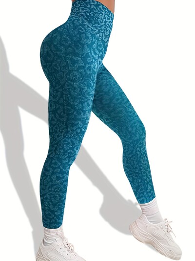 Леопардови панталони за йога с висока талия Безшевни клинове Плътни скрънчове Повдигане на дупето Спортно облекло Фитнес тесни дамски клинове за