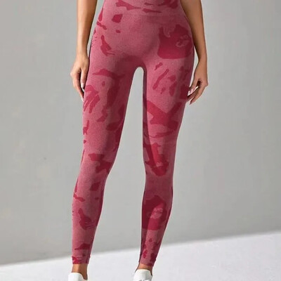 Модни Camou клинове Дамски безшевни тънки чорапогащи Тренировка във фитнеса Бягане Висока талия Повдигане на бедрата Еластични плетени панталони за йога фитнес