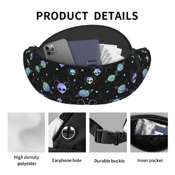 Universe Planet Stars Aliens Fanny Pack Мъже Жени Ежедневна чанта Cosmos Crossbody за кръста за пътуване Телефон Кесия за пари