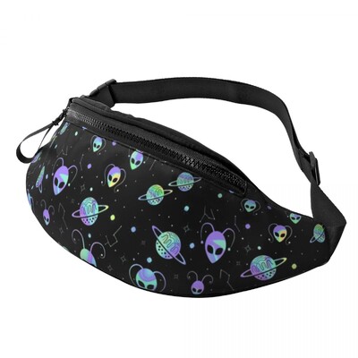 Universe Planet Stars Aliens Fanny Pack Мъже Жени Ежедневна чанта Cosmos Crossbody за кръста за пътуване Телефон Кесия за пари