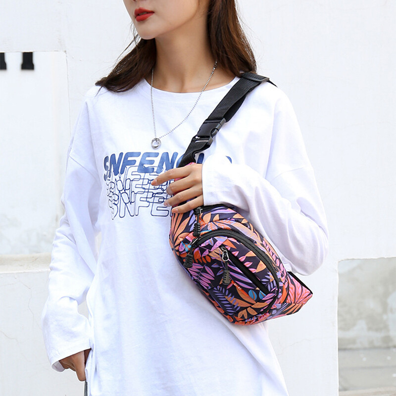 HOT Ženske torbe oko struka s otisnutim listovima velikog kapaciteta Muška torba za pojas Ženska modna ležerna platnena putna torba od banane