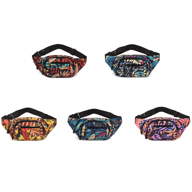 HOT Ženske torbe oko struka s otisnutim listovima velikog kapaciteta Muška torba za pojas Ženska modna ležerna platnena putna torba od banane
