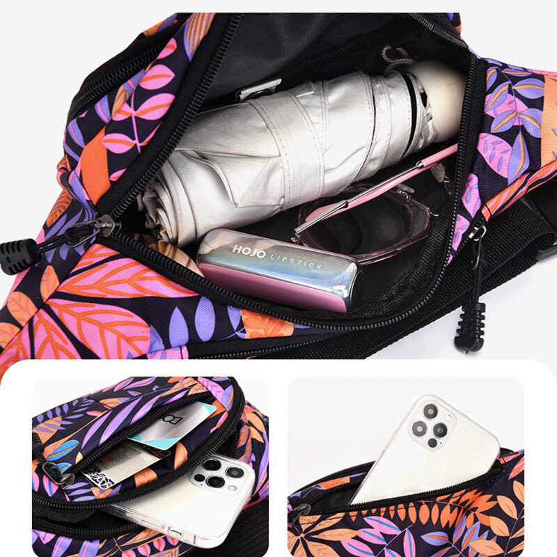 HOT Ženske torbe oko struka s otisnutim listovima velikog kapaciteta Muška torba za pojas Ženska modna ležerna platnena putna torba od banane