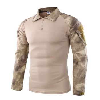 Мъжка тактическа тениска Камуфлаж с дълъг ръкав и цип Assault Frog Climbing Outdoor Shirt Туристическа униформа Club Prom Shirt Cool