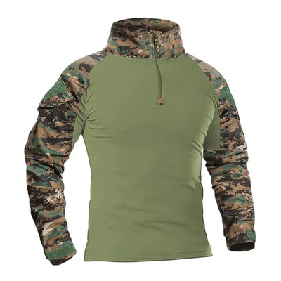 Мъжка тактическа тениска Камуфлаж с дълъг ръкав и цип Assault Frog Climbing Outdoor Shirt Туристическа униформа Club Prom Shirt Cool