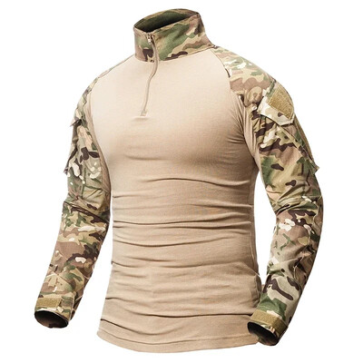 Мъжка тактическа тениска Камуфлаж с дълъг ръкав и цип Assault Frog Climbing Outdoor Shirt Туристическа униформа Club Prom Shirt Cool