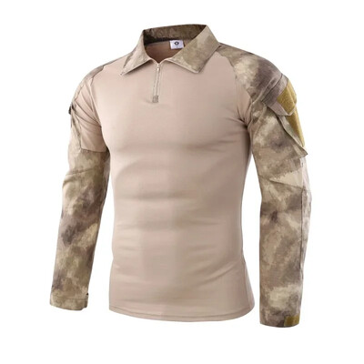 Мъжка тактическа тениска Камуфлаж с дълъг ръкав и цип Assault Frog Climbing Outdoor Shirt Туристическа униформа Club Prom Shirt Cool