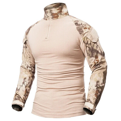 Мъжка тактическа тениска Камуфлаж с дълъг ръкав и цип Assault Frog Climbing Outdoor Shirt Туристическа униформа Club Prom Shirt Cool