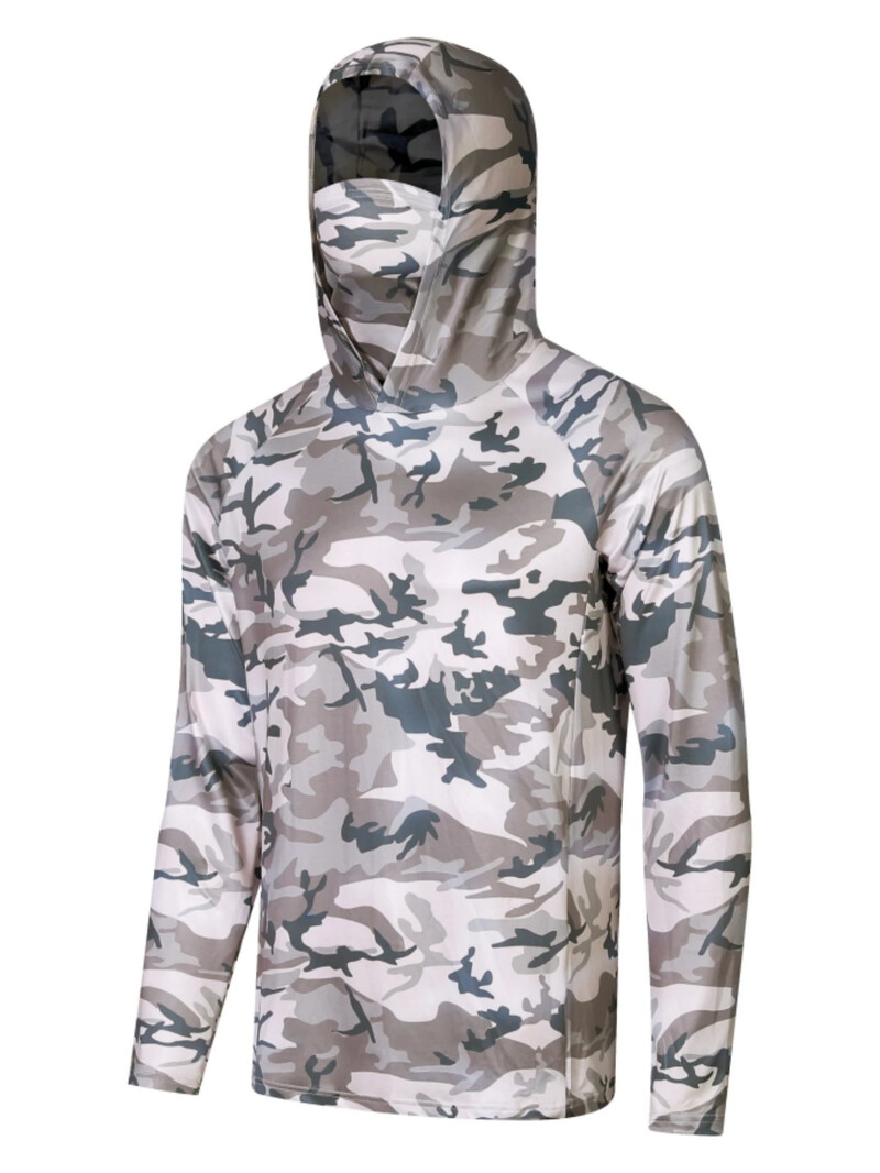 Риболовни блузи с качулка с маска, UV деколте, гети, дрехи, мъжки дълъг ръкав, дишаща UV защита, риболовни горнища