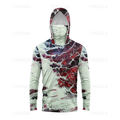 Мъжка качулка Риболовна риза с дълъг ръкав Риболовно облекло Риболовна тениска UV защита Риболовна риза Риболовно облекло