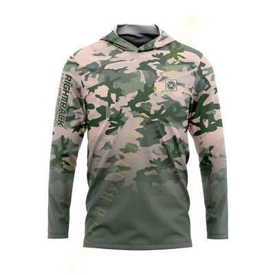 HotSale RIGHTTRACK Мъжки качулки Риболовно облекло UPF50+ UV камуфлаж Лов Катерене Къмпинг Туризъм Дишащо облекло за открито