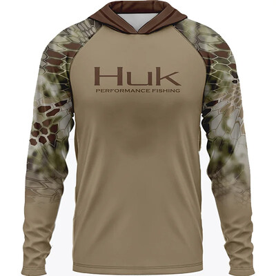 Мъжки Риболовни Ризи Облекло HUK Тениска с дълъг ръкав UPF 50 Качулка Слънцезащита Uv Дишащо Риболовно облекло Яке