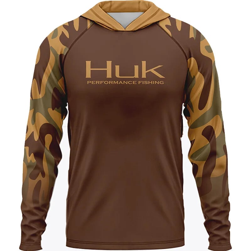 Мъжки Риболовни Ризи Облекло HUK Тениска с дълъг ръкав UPF 50 Качулка Слънцезащита Uv Дишащо Риболовно облекло Яке