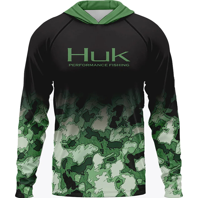Мъжки Риболовни Ризи Облекло HUK Тениска с дълъг ръкав UPF 50 Качулка Слънцезащита Uv Дишащо Риболовно облекло Яке