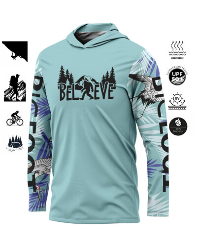 BIGFOOT Лятно спортно облекло за открито Мъжка тениска с дълъг ръкав Риболовна риза Слънцезащитен дишащ риболовен облекло с качулка Голям размер