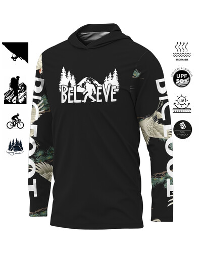 BIGFOOT Лятно спортно облекло за открито Мъжка тениска с дълъг ръкав Риболовна риза Слънцезащитен дишащ риболовен облекло с качулка Голям размер