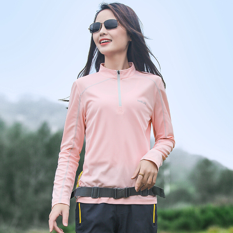 (S-4XL)Sieviešu pārgājienu krekls, viegls statīvs apkakles, ātri nožūstošs saules aizsargs, brīvi pieguļošs ceļojumu pārgājienu krekls ar garām piedurknēm