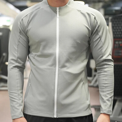 Jachetă de fitness nouă pentru bărbați Cardigan cu fermoar, elastic, respirabil, în aer liber, top de golf, sală de gimnastică, jogging, sport, cu mânecă lungă, cămașă în formă musculară.