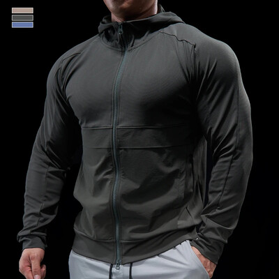 Мъжко яке за тренировки по бягане Фитнес спортни ризи Горнища с качулки с къс ръкав Суичър с качулка за колоездене на открито Дрехи за тренировка на мускулите