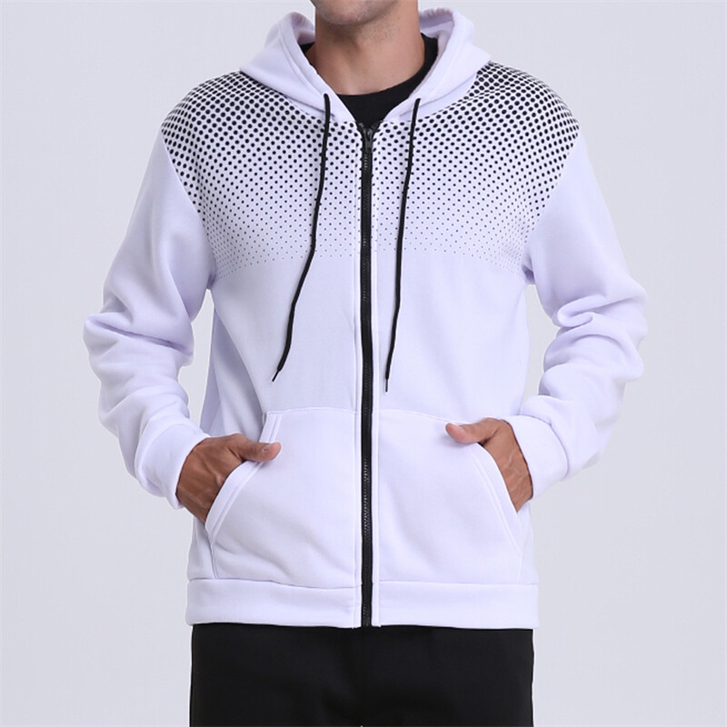 Pánske ležérne kabáty s bodkovanou potlačou, bundy, vrchné oblečenie, topy, športové mikiny s kapucňou na zips a vreckami Kanga.