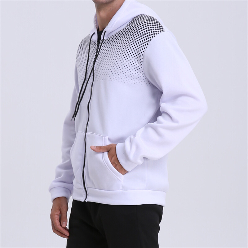 Pánske ležérne kabáty s bodkovanou potlačou, bundy, vrchné oblečenie, topy, športové mikiny s kapucňou na zips a vreckami Kanga.