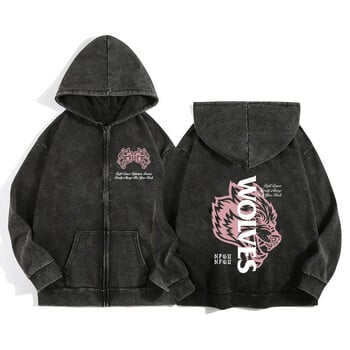 Darc Sport Wolves Zip Up Hoodies за мъже, жени, памучен принт, готично яке Harajuku, суичъри с качулка, ежедневни манга пуловери