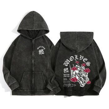 Darc Sport Wolves Zip Up Hoodies за мъже, жени, памучен принт, готично яке Harajuku, суичъри с качулка, ежедневни манга пуловери