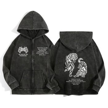 Darc Sport Wolves Zip Up Hoodies за мъже, жени, памучен принт, готично яке Harajuku, суичъри с качулка, ежедневни манга пуловери