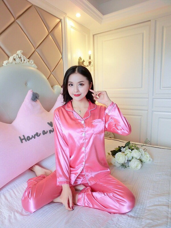 Големи дамски пижами с големи размери, симулирани копринени ревери с дълги ръкави, ледени копринени пролетни и есенни жилетки, домашни дрехи 